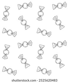 Vector seamless pattern of hand drawn sketch doodle outline candy isolated on white background