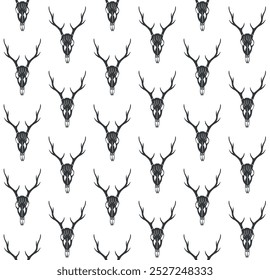 Vector seamless pattern of hand drawn sketch doodle deer skull isolated on white background