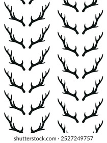 Vector seamless pattern of hand drawn deer horns silhouette isolated on white background