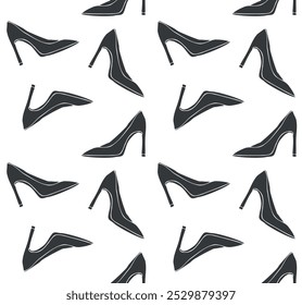 Vector seamless pattern of hand drawn sketch doodle female high heel shoes isolated on white background