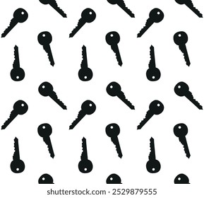 Vector seamless pattern of hand drawn key silhouette isolated on white background