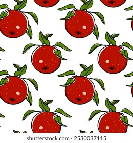 Vector seamless pattern with hand drawn ripe red apples. Ink drawing, beautiful food design elements. Autumn harvest illustration. Perfect for prints and patterns