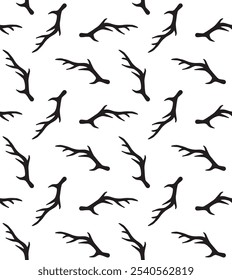 Vector seamless pattern of hand drawn deer horns silhouette isolated on white background