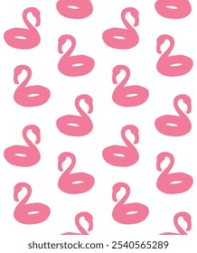 Vector seamless pattern of hand drawn floating flamingo silhouette isolated on white background