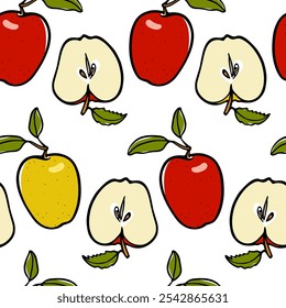 Vector seamless pattern with hand drawn ripe apples. Beautiful food design elements. Ink drawing, graphic style. Perfect for prints and patterns related to agriculture and food industry