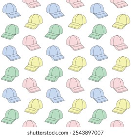Vector seamless pattern of hand drawn sketch doodle colored cap isolated on white background
