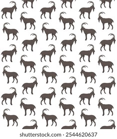 Vector seamless pattern of hand drawn sketch doodle colored wild goat isolated on white background