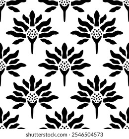 Patrón sin fisuras de Vector con flores simétricas dibujadas a mano. Hermoso diseño para textiles, Fondo de pantalla, papel de embalaje y fondos.