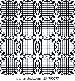 Vector seamless pattern, hand drawn sketch, tribal ethnic ornament, fabric texture. Monochrome background. Black and white