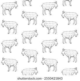 Vector seamless pattern of hand drawn sketch doodle outline wild goat isolated on white background