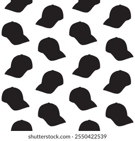 Vector seamless pattern of hand drawn cap silhouette isolated on white background