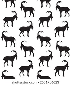 Vector seamless pattern of hand drawn sketch doodle wild goat silhouette isolated on white background