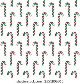 Vector seamless pattern of hand drawn sketch doodle colored Christmas candy isolated on white background