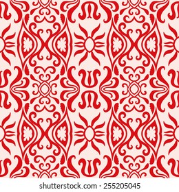 Vector seamless pattern, hand drawn sketch, tribal ethnic ornament, fabric texture. Monochrome background.