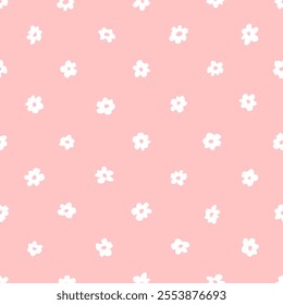 Vector seamless pattern with hand drawn cute flowers. Beautiful polka dot design for textile, wallpaper, fabric, wrapping paper and backgrounds.