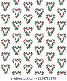 Vector seamless pattern of hand drawn sketch doodle colored Christmas candies heart isolated on white background