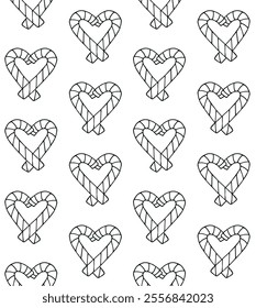 Vector seamless pattern of hand drawn sketch doodle outline Christmas candies heart isolated on white background