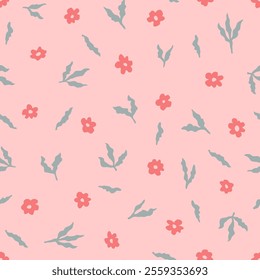 Vector seamless pattern with hand drawn cute flowers. Beautiful design for textile, wallpaper, fabric, wrapping paper and backgrounds.