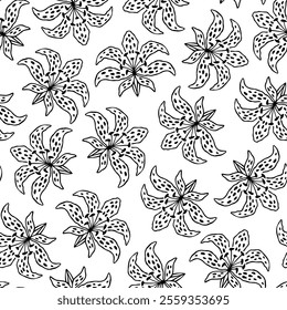 Vector seamless pattern with hand drawn lily flowers. Beautiful design for textile, wallpaper, wrapping paper and backgrounds.