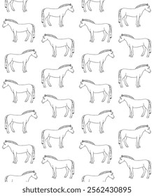 Vector seamless pattern of hand drawn sketch doodle outline fiord horse isolated on white background