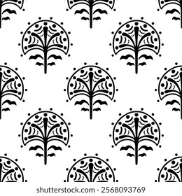 Vector seamless pattern with hand drawn symmetric flowers. Beautiful design for textile, wallpaper, wrapping paper and backgrounds.