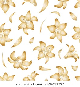 Vector seamless pattern with hand drawn lily flowers