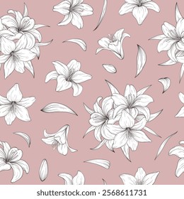 Vector seamless pattern with hand drawn lily flowers