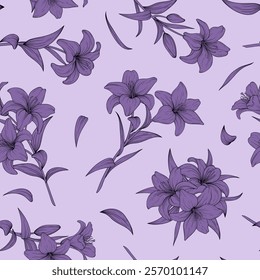 Vector seamless pattern with hand drawn lily flowers