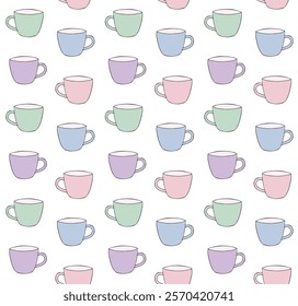 Vector seamless pattern of hand drawn sketch doodle colored cup isolated on white background