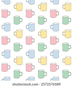 Vector seamless pattern of hand drawn sketch doodle colored cup isolated on white background