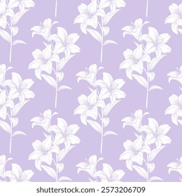Vector seamless pattern with hand drawn lily flowers