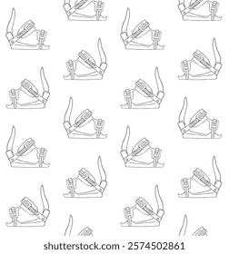 Vector seamless pattern of hand drawn sketch doodle outline snowboard boot isolated on white background