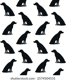 Vector seamless pattern of hand drawn flat Labrador dog silhouette isolated on white background