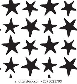 Vector seamless pattern of hand drawn starfish silhouette isolated on white background
