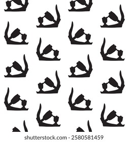 Vector seamless pattern of hand drawn snowboard boot silhouette isolated on white background