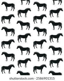 Vector seamless pattern of hand drawn sketch doodle fjord horse isolated on white background