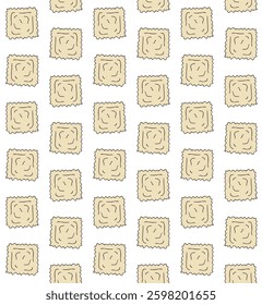 Vector seamless pattern of hand drawn sketch doodle colored ravioli isolated on white background