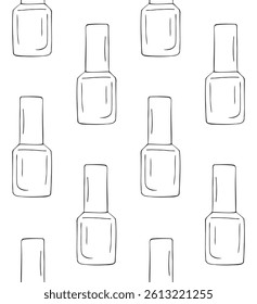 Vector seamless pattern of hand drawn sketch doodle outline nail polish isolated on white background