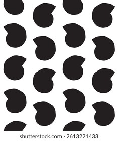 Vector seamless pattern of hand drawn ammonite silhouette isolated on white background
