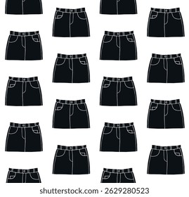 Vetor padrão sem emenda de saia jeans desenho à mão desenho doodle isolado no fundo branco