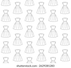 Vector seamless pattern of hand drawn sketch doodle outline dress isolated on white background