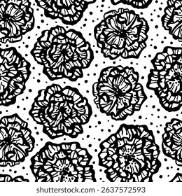 Vector seamless pattern with hand drawn cute roses. Beautiful design for textile, wallpaper, fabric, wrapping paper and backgrounds.