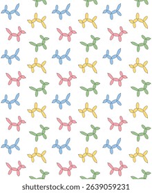 Vector seamless pattern of hand drawn sketch doodle dog air balloon isolated on white background