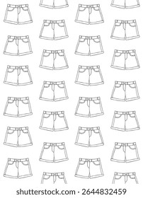 Vetor sem emenda padrão de desenho à mão esboço rabiscar calções jeans contorno isolado no fundo branco