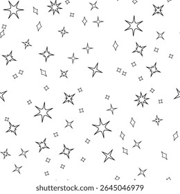 Vetor padrão sem costura desenhado à mão estrelas cobrindo a superfície branca, adequado para embrulho de presente, papel de parede, projeto scrapbook, impressões têxteis, gráficos da web