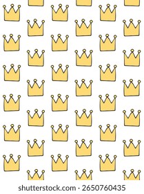 Vector seamless pattern of hand drawn sketch doodle colored crown isolated on white background