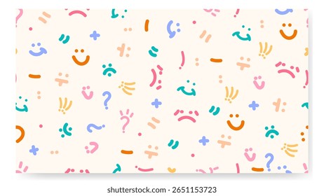 Vector seamless pattern with hand drawn question marks. Colorful background.