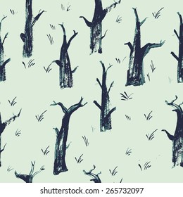 Vector seamless pattern with hand drawn trees for your design