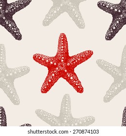 Vector seamless pattern with hand drawn sea stars sketch. Vintage background with sea stars