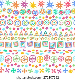 Vector seamless pattern with hand drawn abstract elements stylized in african ethnic way.